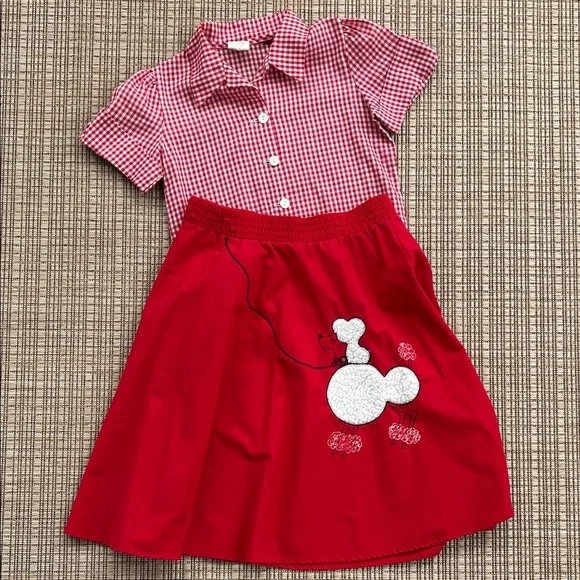 Girls Poodle Skirt Gingham Checked Shirt Set, Size 8, Vintage, Made in USA - Picture 1 of 10
